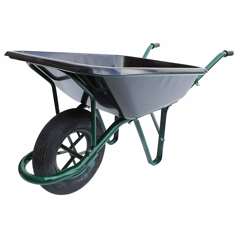 BROUETTE NOIRE LA ROBUSTE ROUE GONFLABLE 100L COUSSINET FONTE ARCEAU DE BASCULEMENT CHARGE 250Kg