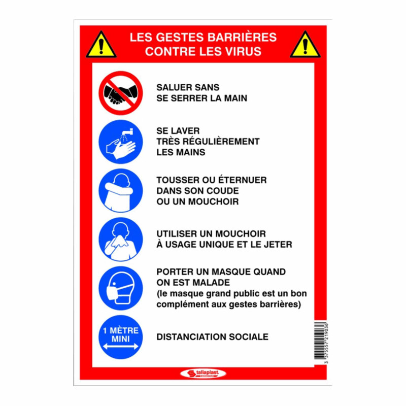 PANNEAU 5 GESTES BARRIERES VIRUS L21xl29,7cm