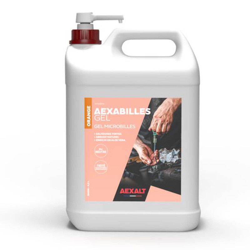 SAVON GEL MICROBILLES ORANGE BIDON + POMPE 4.5L SANS SOLVANT SALISSURES TRES FORTES